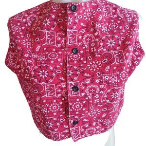 Vintage Women's S/M Crop Top 1970's 1of1 Handmade Red Bandana Print Country Vest